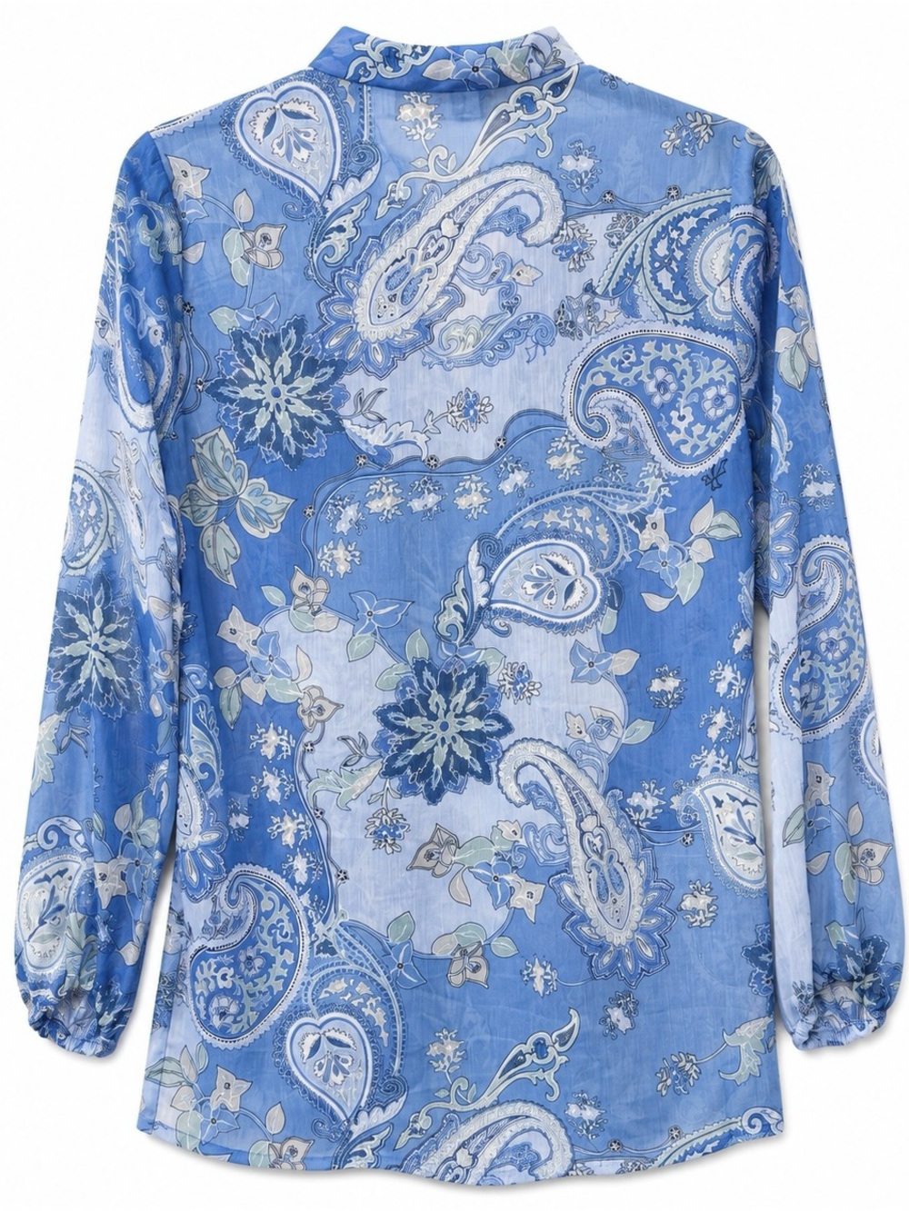 Susan Graver Paisley Pintuck Tunic Blouse XS Blue Sheer Floral Boho Peasant Top - Picture 2 of 3